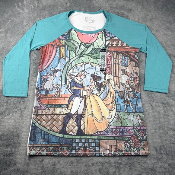Hot Topic Tops - Disney Beauty and the Beast Stained Glass Raglan Tee Hot Topic XL Teal 3/4 Sleev